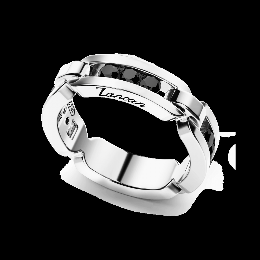 Zancan Anello Zancan in argento a fede con pietre nere In Linea