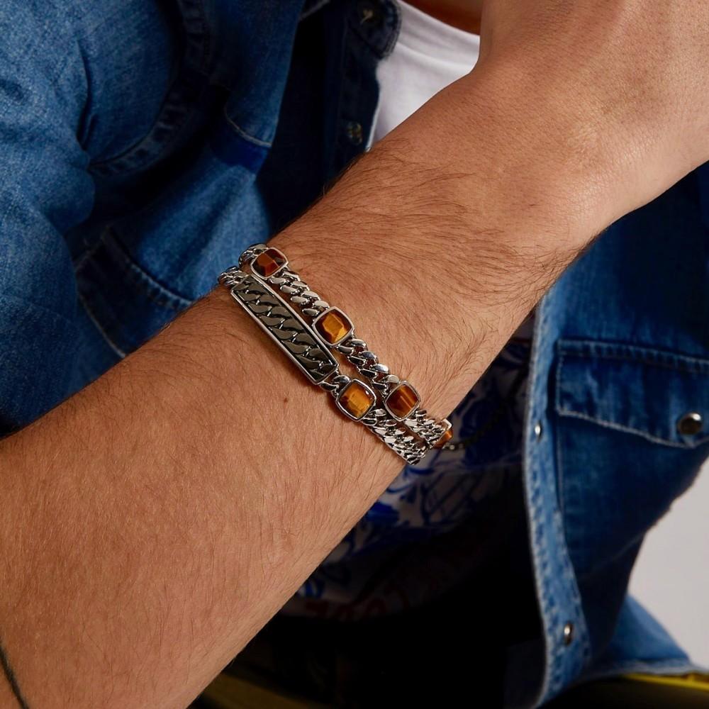 Zancan Bracciale a grumetta Zancan con targa e pietra occhio di tigre Pezzi Unici