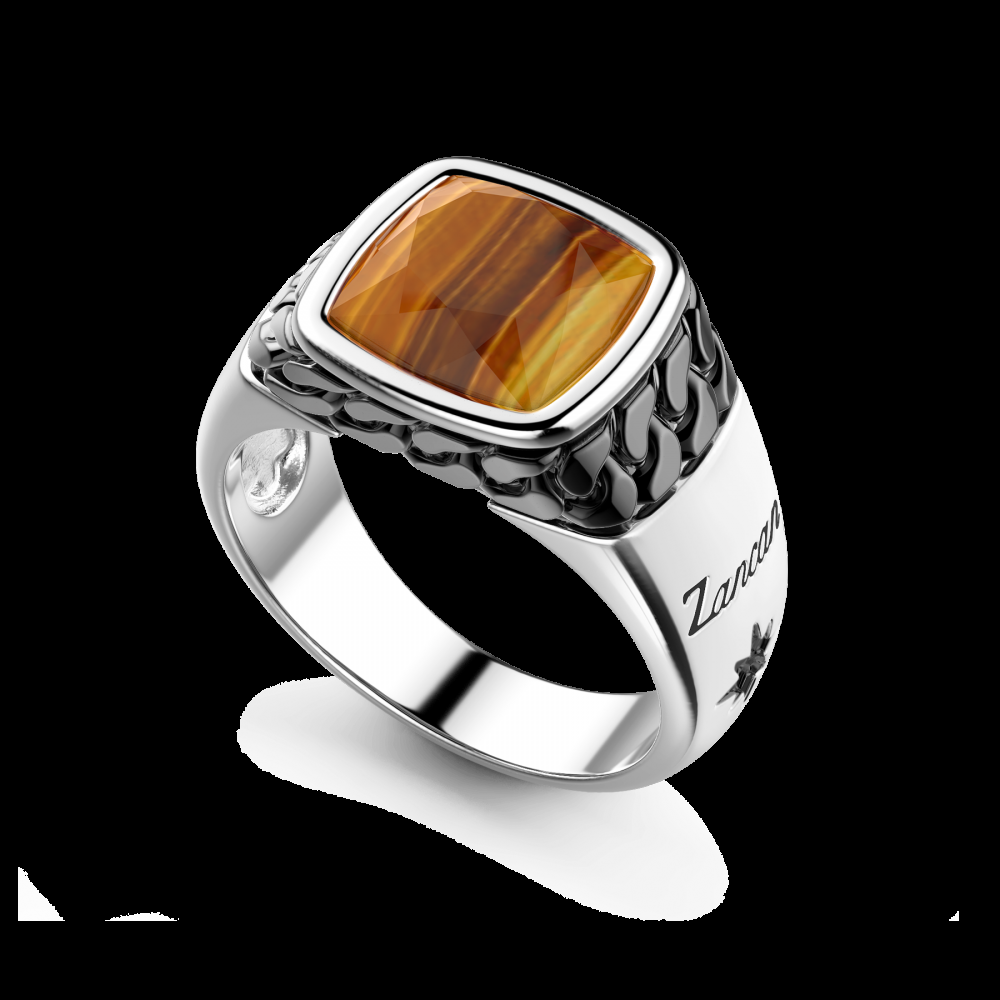 Zancan Anello in argento bianco e nero con occhio di tigre naturale Soddisfazione Garantita