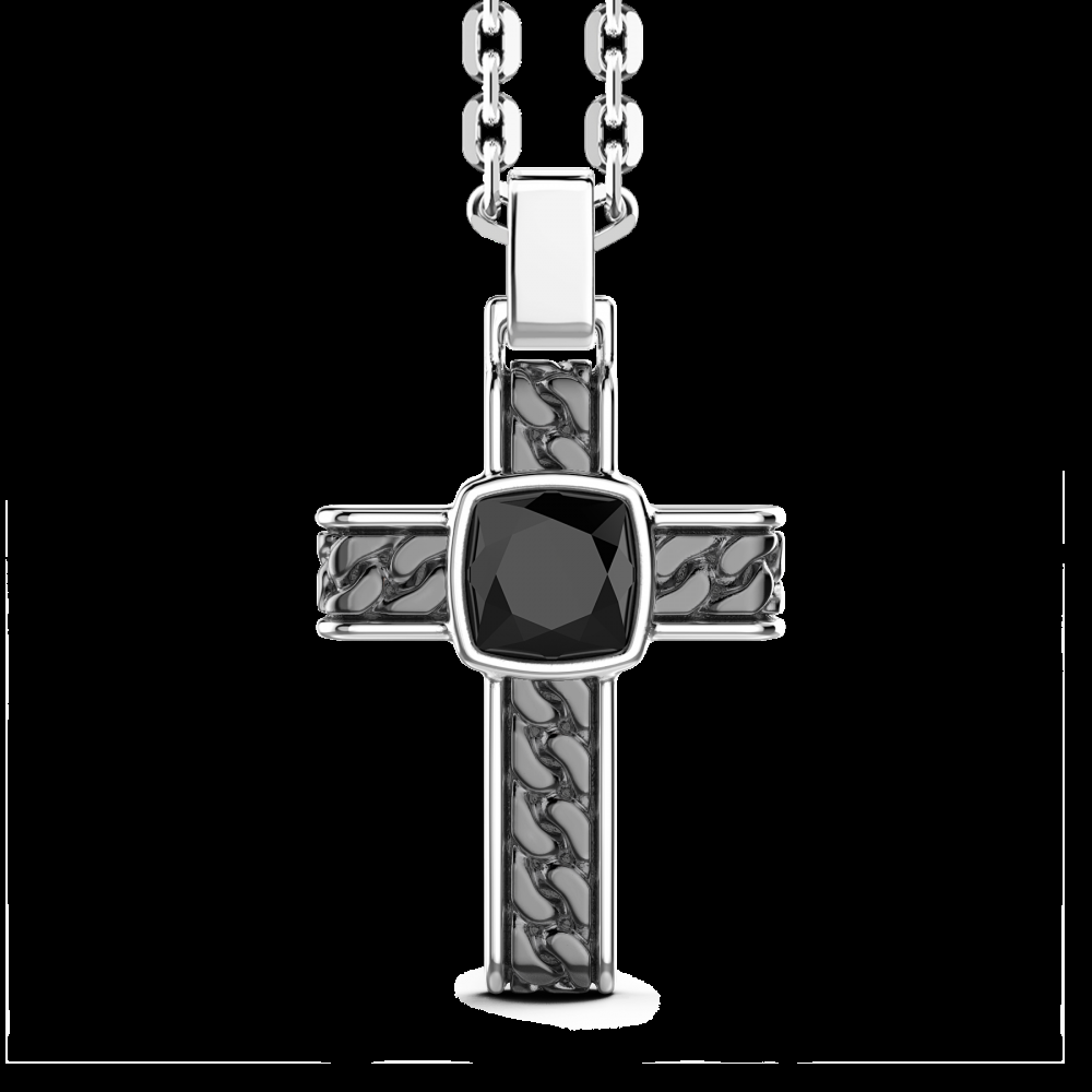 Zancan Collana in argento con pendente a croce e onice quadrata Prezzo Ridotto