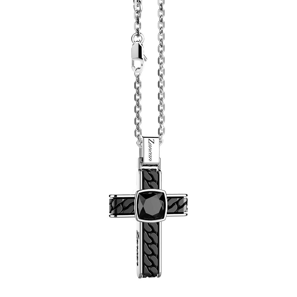 Zancan Collana in argento con pendente a croce e onice quadrata Prezzo Ridotto
