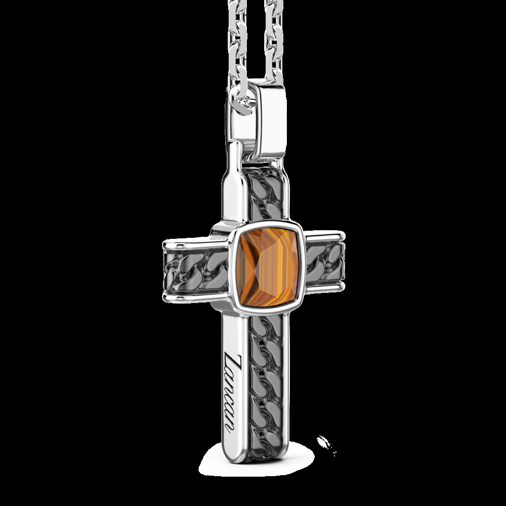 Zancan Collana in argento con pendente a croce e occhio di tigre quadrata Online