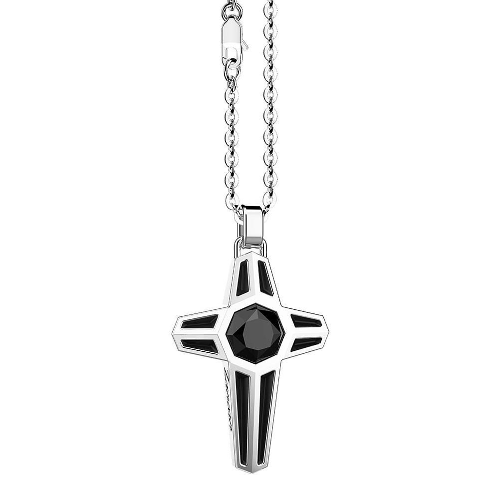 Zancan Collana Zancan in argento con pendente a croce e pietra nera Saldi