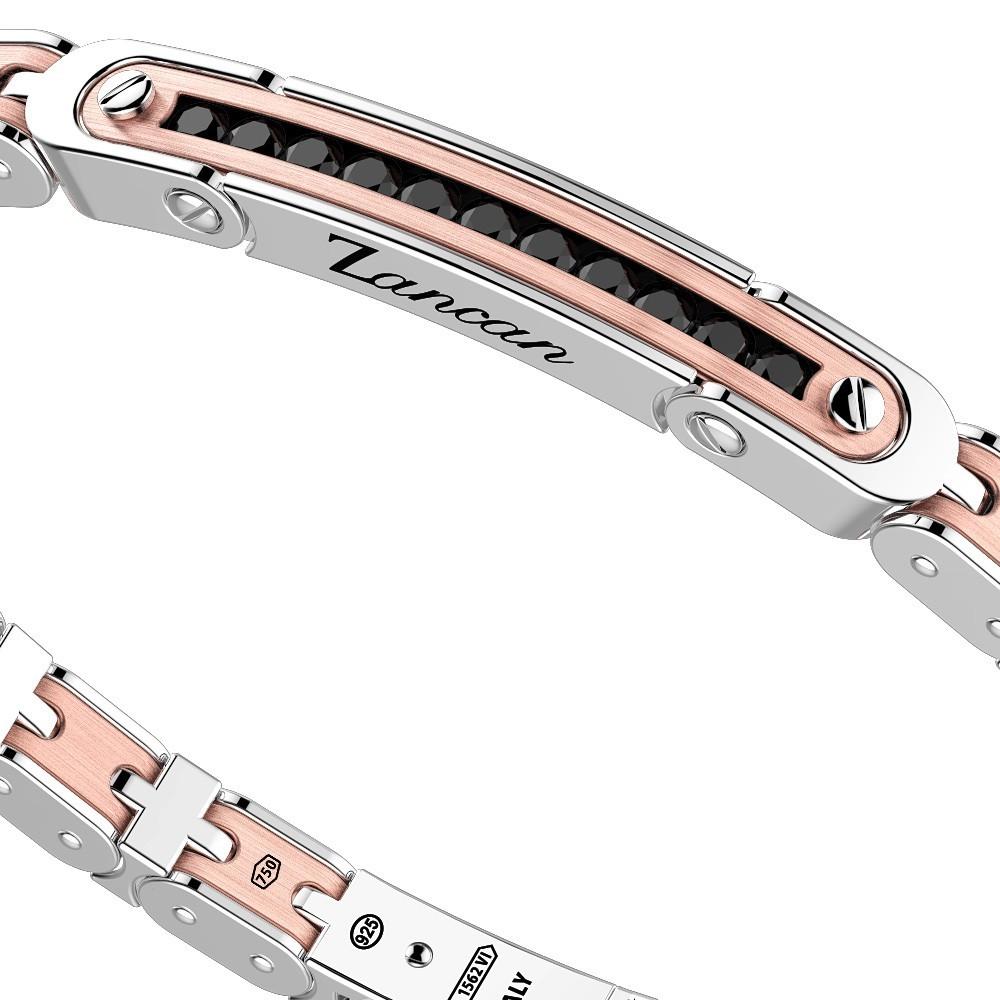 Zancan Bracciale Zancan in oro 18k ed argento con targa e pietre nere Spedizione gratuita