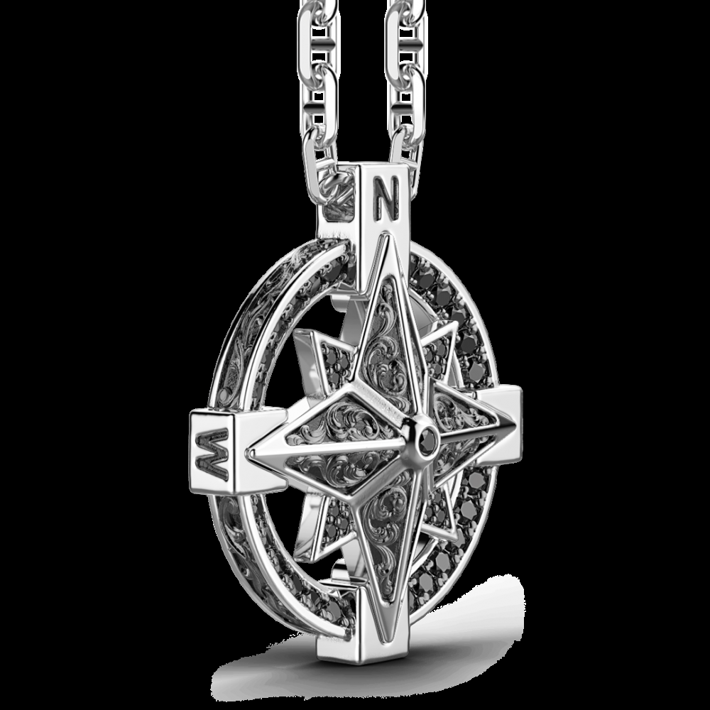 Zancan Collana Zancan in argento con pendente a rosa dei venti e pietre nere Vendita
