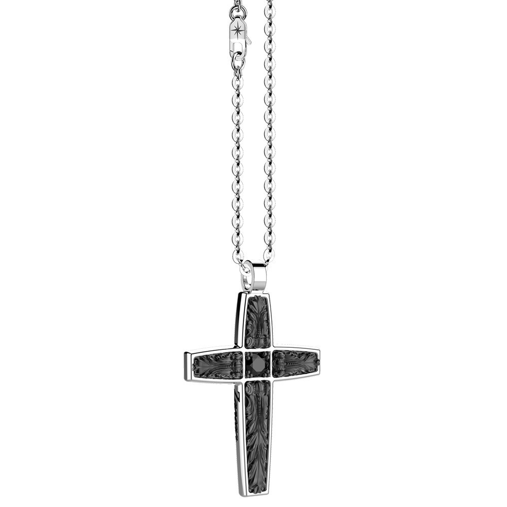 Zancan Collana Zancan in argento con pendente a croce e pietre nere Promozione Limitata