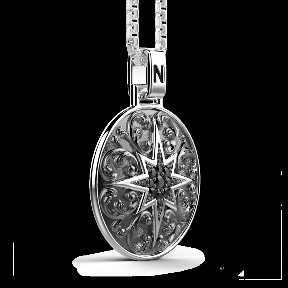 Zancan Collana Zancan in argento con pendente a rosa dei venti e pietre nere Presa