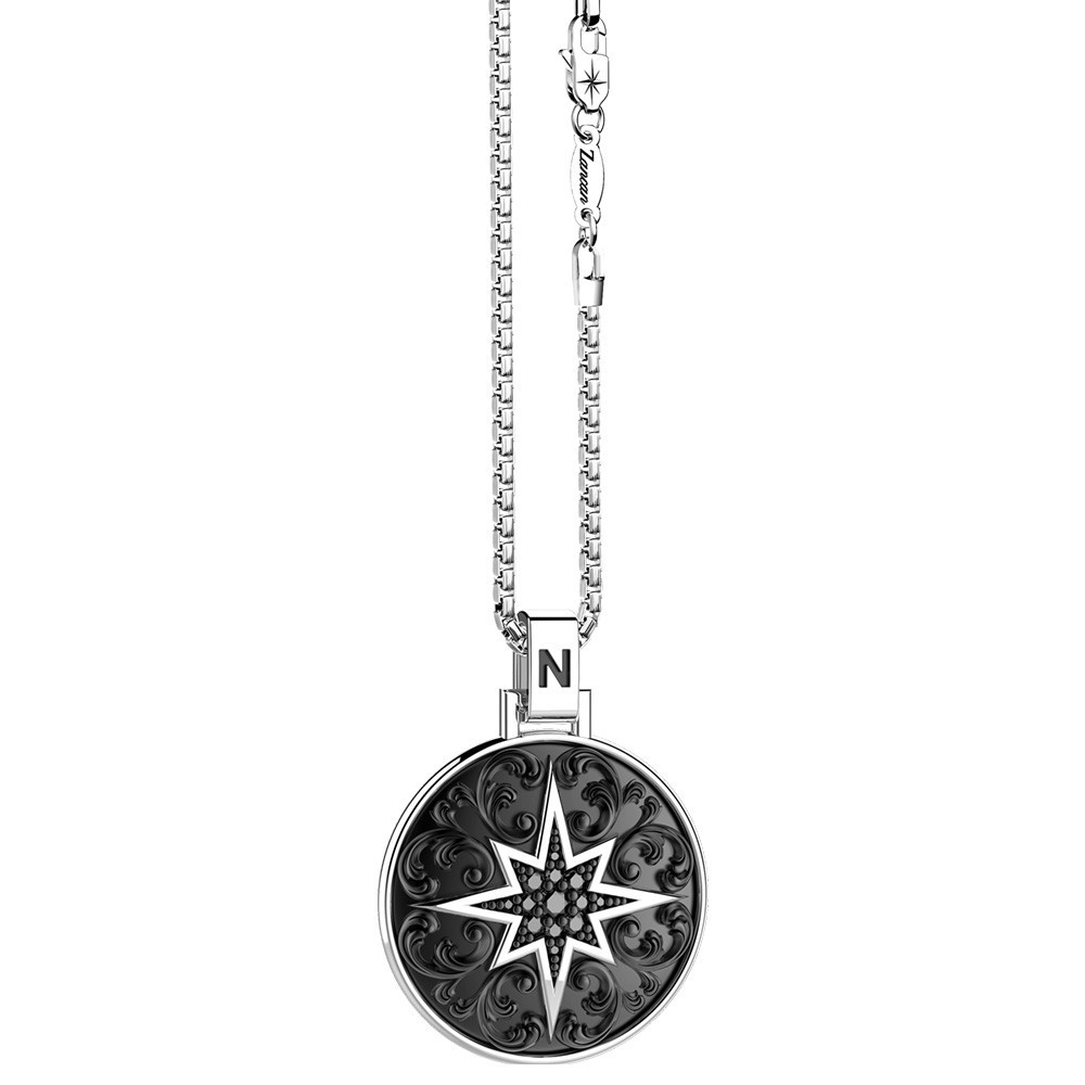 Zancan Collana Zancan in argento con pendente a rosa dei venti e pietre nere Presa
