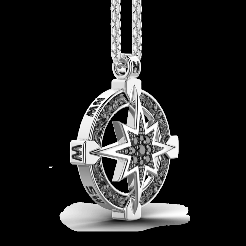 Zancan Collana Zancan in argento con pendente a rosa dei venti e pietre nere Sconto