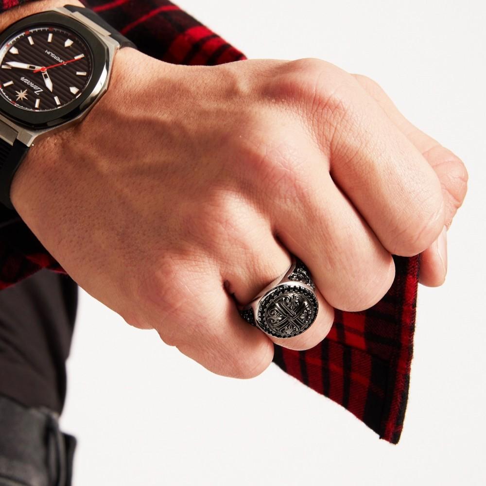 Zancan Anello Zancan in argento con pietre nere Economico