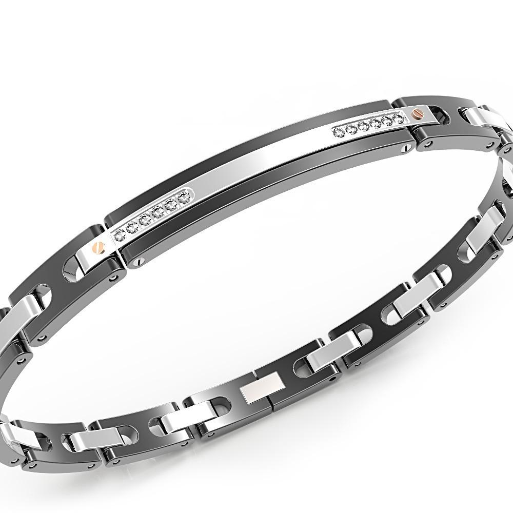 Zancan Bracciale Zancan in acciaio nero e zaffiri bianchi Nuovo