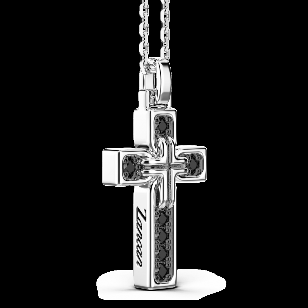 Zancan Collana Zancan in argento con pendente a croce e pietre nere In Saldo
