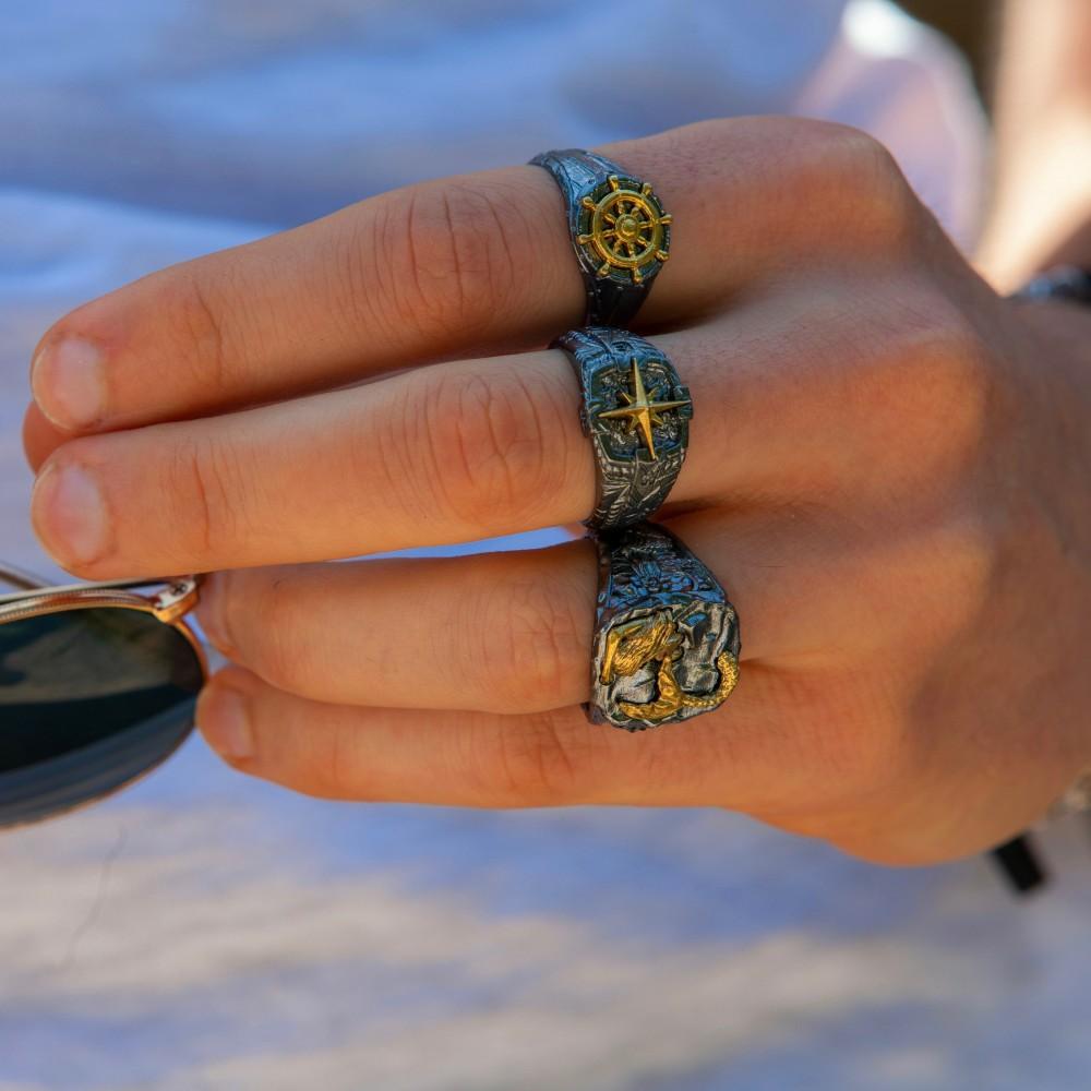 Zancan Anello Zancan in argento brunito con rosa dei venti Nuovo
