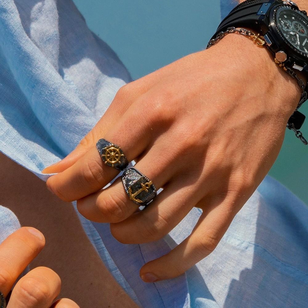 Zancan Anello Zancan in argento brunito con timone Vendita