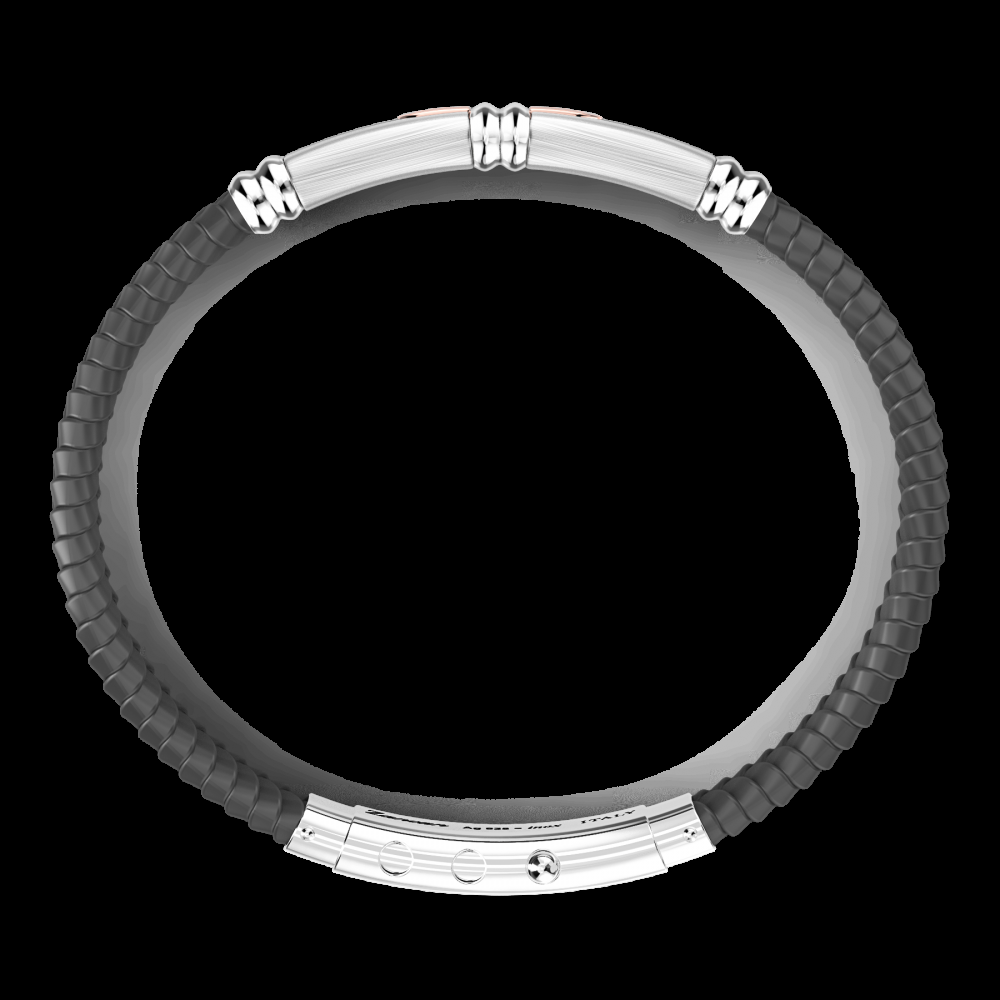 Zancan Bracciale Zancan in silicone nero con targa in argento e dettagli in oro rosa Consegna Veloce