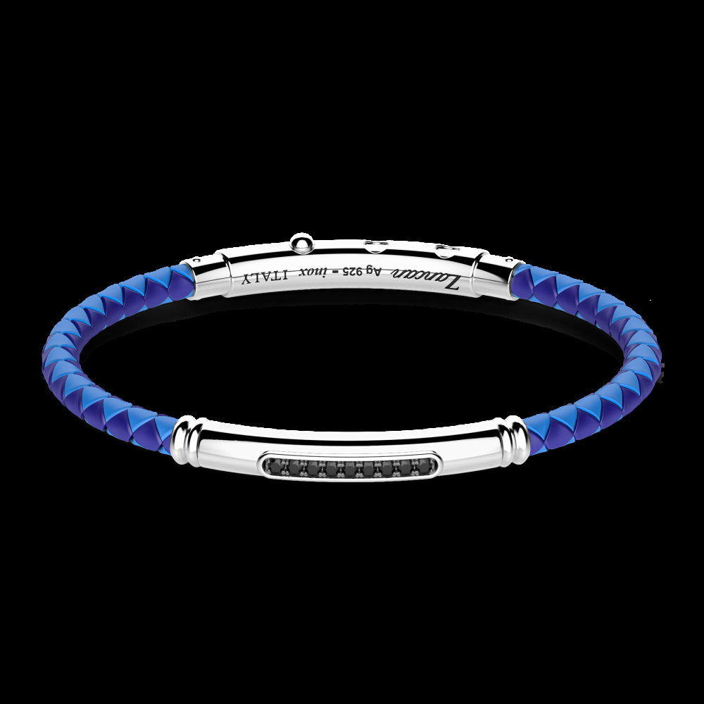 Zancan Bracciale Zancan in silicone con targa in argento e pietre nere