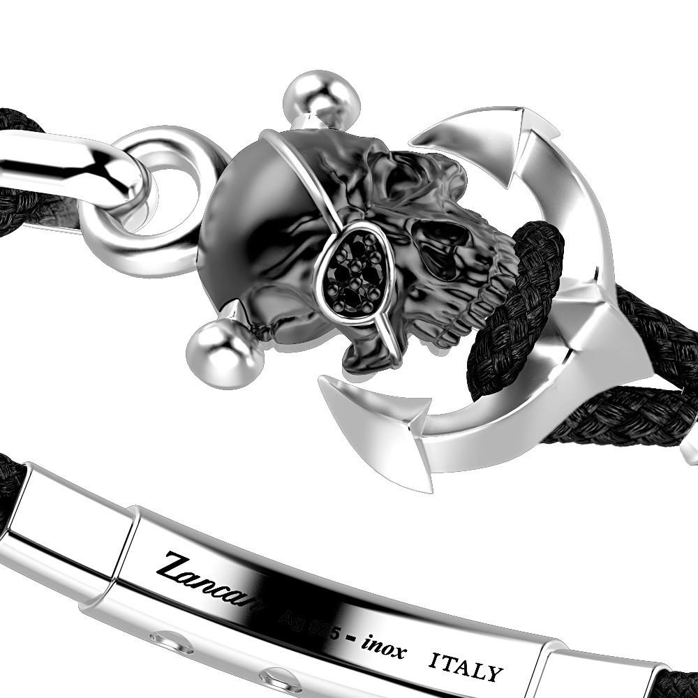 Zancan Bracciale Zancan in kevlar con teschio in argento Presa