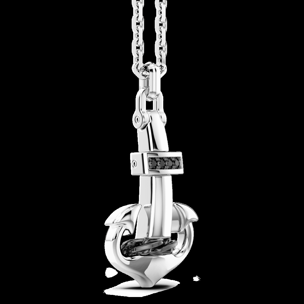 Zancan Collana Zancan in argento con pendente ad ancora e pietre nere Prezzo basso