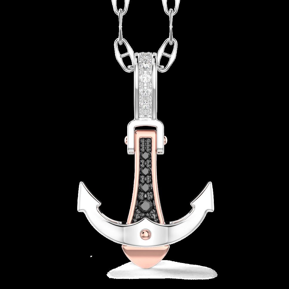 Zancan Collana Zancan in oro con pendente ad ancora e diamanti