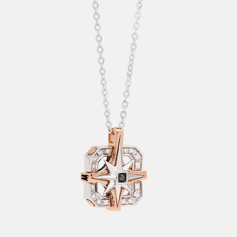 Zancan Collana zancan in oro con pendente rosa dei venti e diamanti