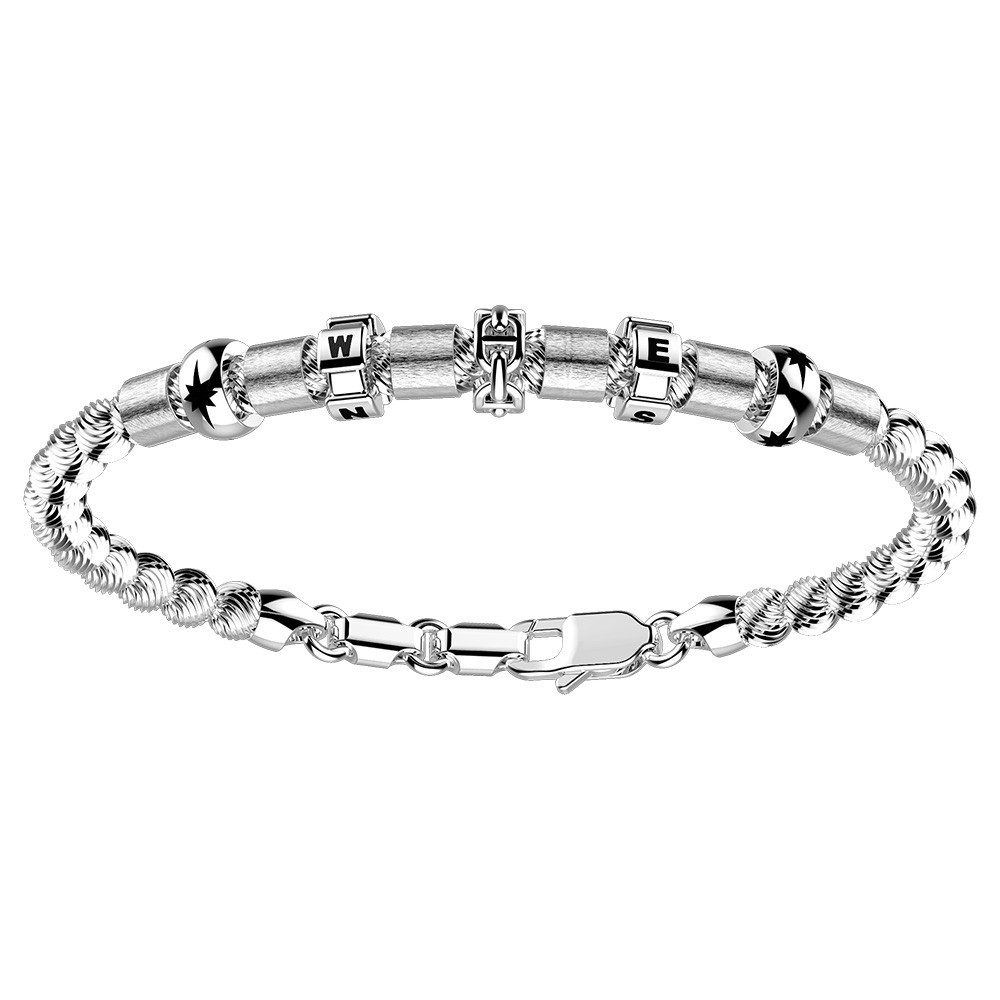 Zancan Bracciale Zancan in argento a sfere con inserti satinati e coordinate geografiche