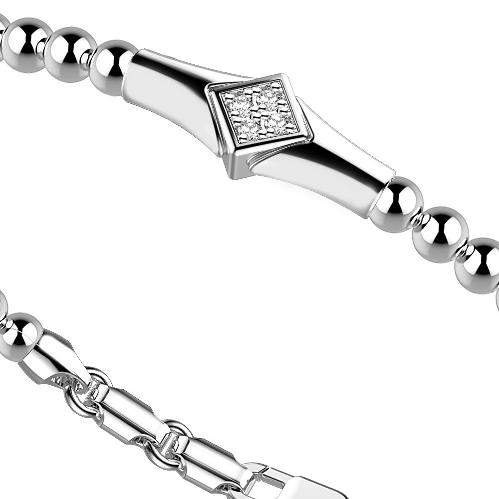 Zancan Bracciale Zancan in argento a sfere con targa e pietre bianche Offerta settimanale