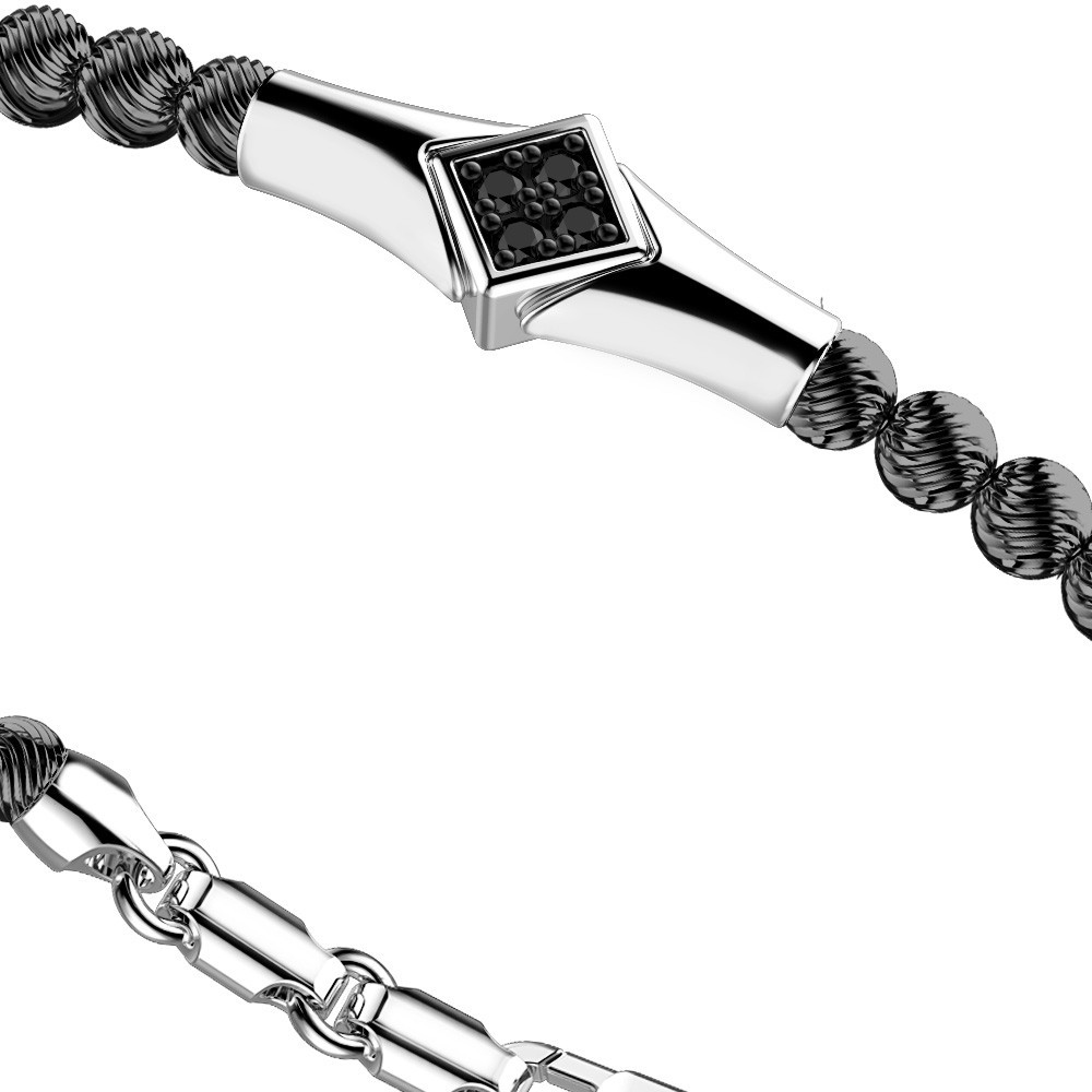 Zancan Bracciale Zancan in argento a sfere con targa e pietre nere Ritorno libero