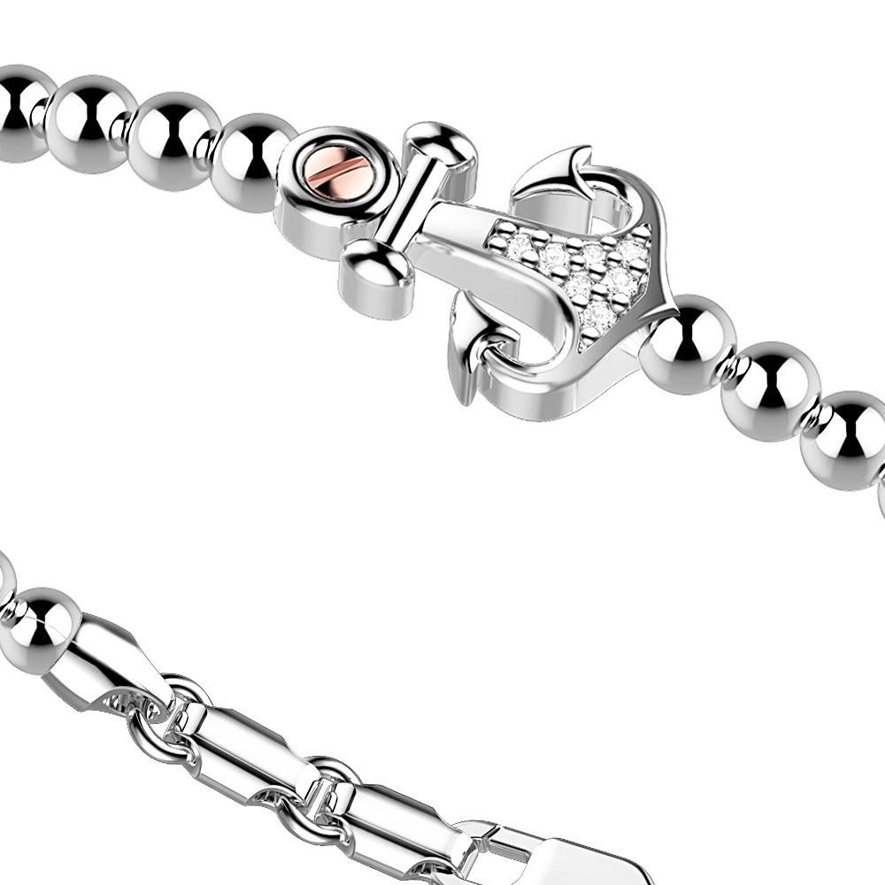 Zancan Bracciale Zancan in argento a sfere con ancora e pietre bianche ACQUISTA ORA