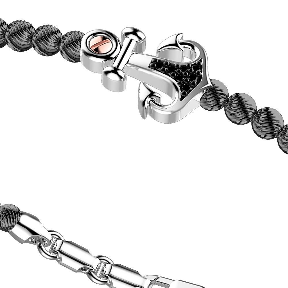Zancan Bracciale Zancan in argento a sfere con ancora e pietre nere Latest stili