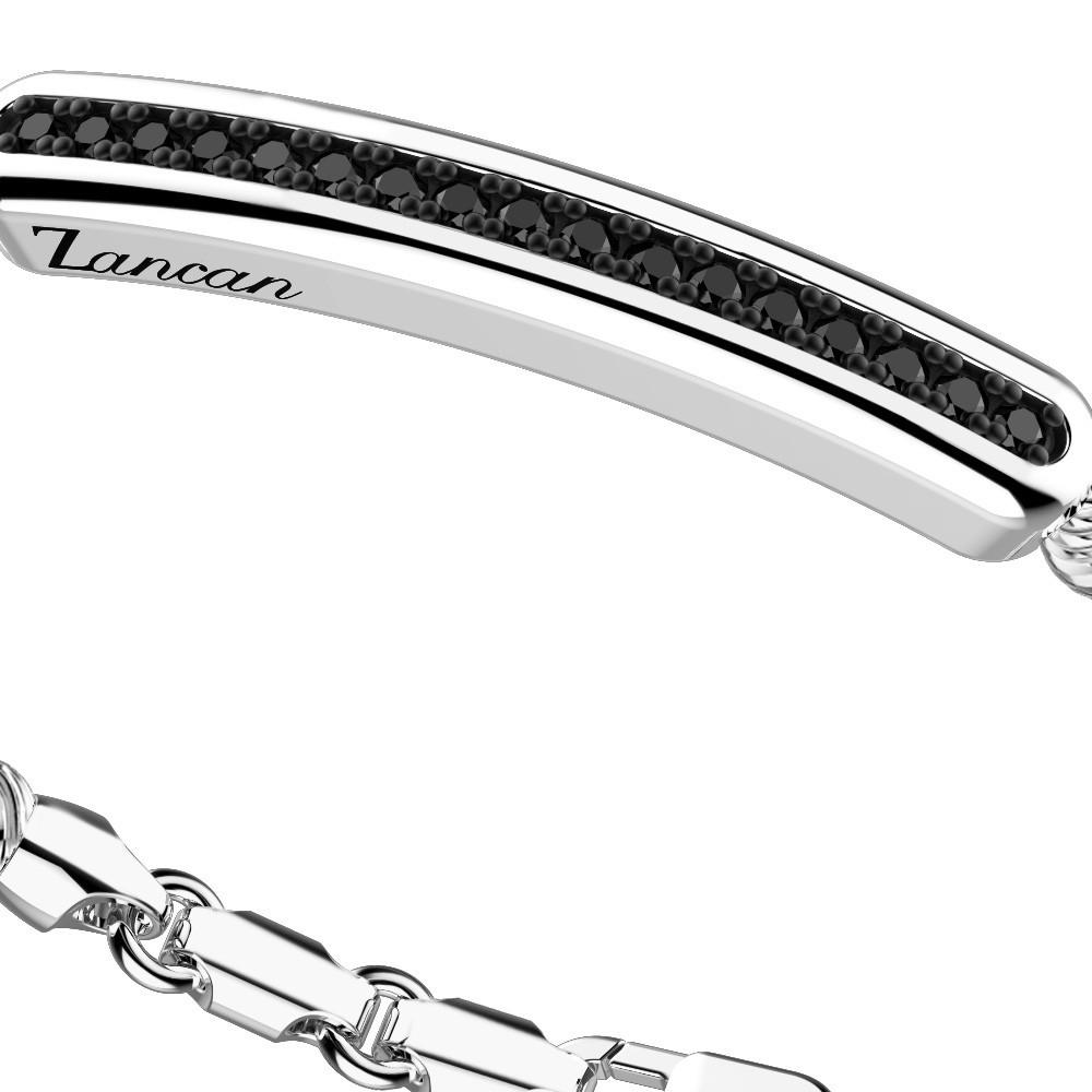 Zancan Bracciale Zancan in argento a sfere con targa e pietre nere Ultimi due giorni