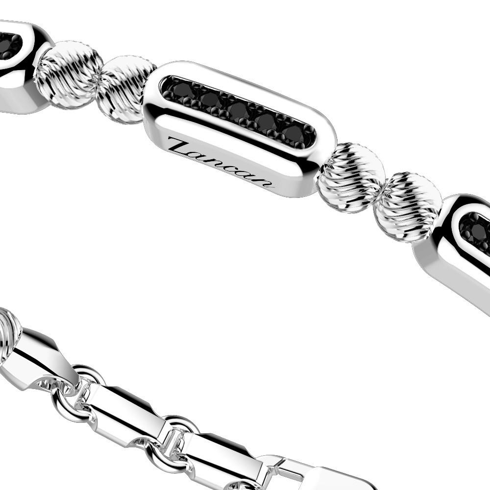 Zancan Bracciale Zancan in argento a sfere con targhe e pietre nere Fino al 50% di sconto