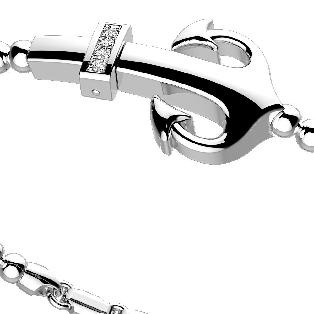 Zancan Bracciale Zancan in argento a sfere con ancora e pietre bianche Only for today