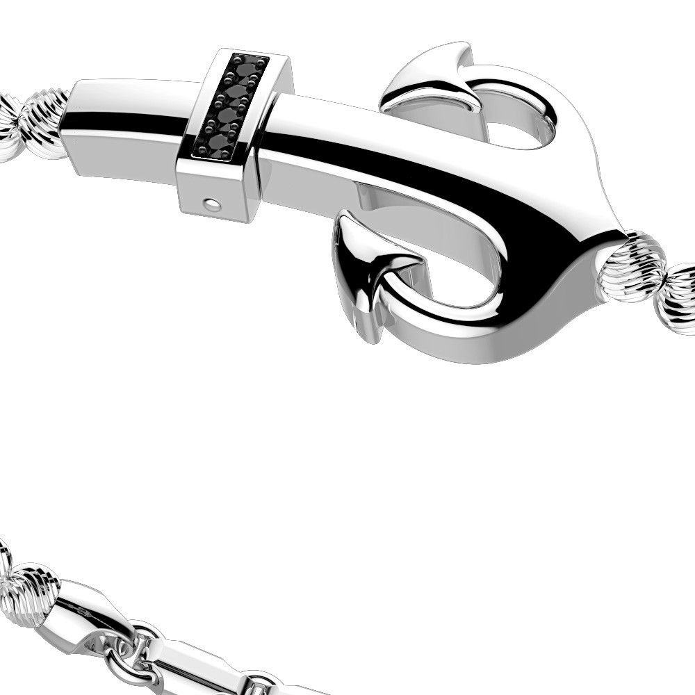 Zancan Bracciale Zancan in argento a sfere con ancora e pietre nere Offerta speciale della fabbrica