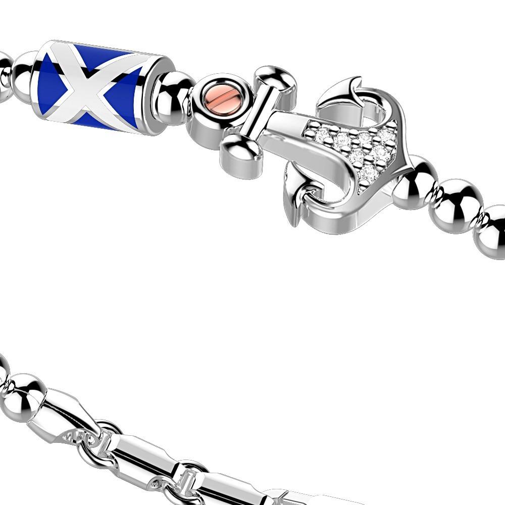 Zancan Bracciale Zancan in argento a sfere con bandiere nautiche e ancora con pietre bianche Super sconto