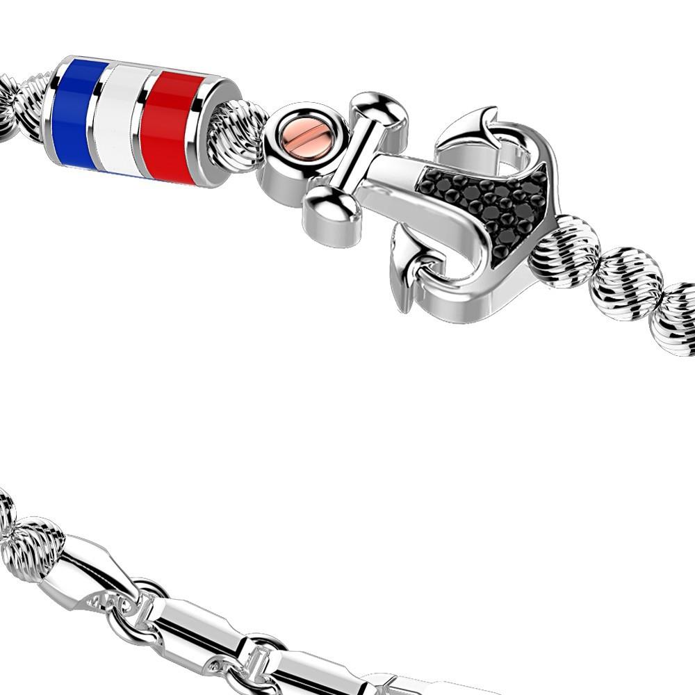 Zancan Bracciale Zancan in argento a sfere con bandiere nautiche e ancora con pietre nere Enormi sconti