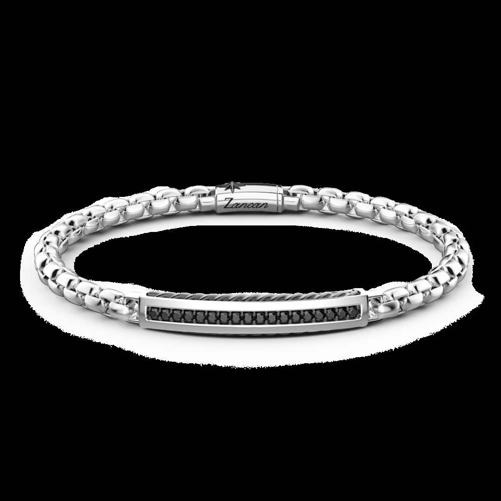 Zancan Bracciale Zancan a maglia venezia in argento con targa e pietre nere