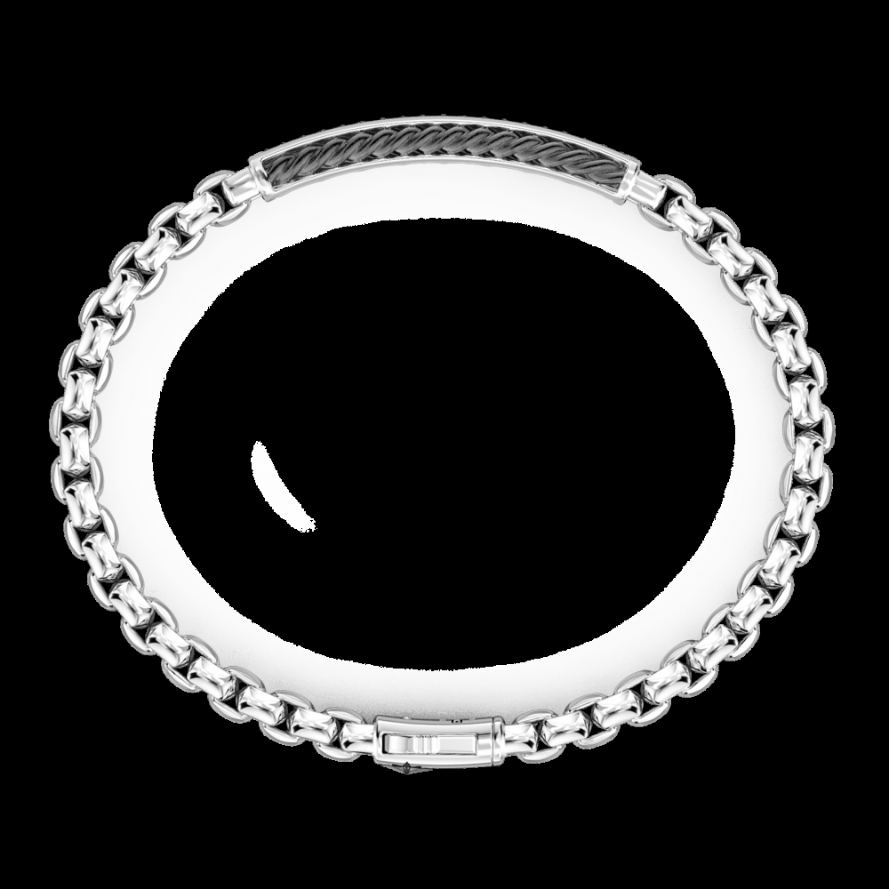 Zancan Bracciale Zancan a maglia venezia in argento con targa e pietre nere Esporta salva