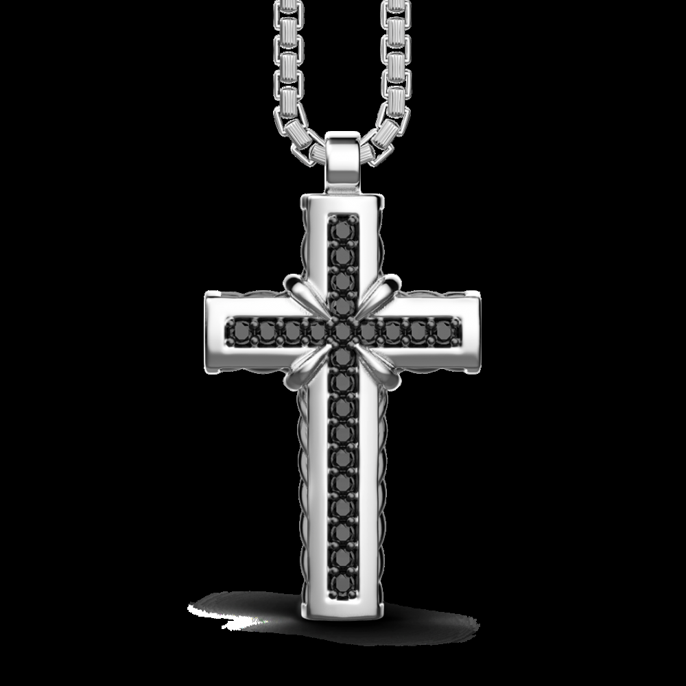 Zancan Collana Zancan in argento con pendente a croce e pietre nere