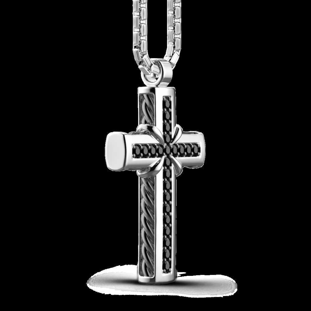 Zancan Collana Zancan in argento con pendente a croce e pietre nere Black Friday Prezzi