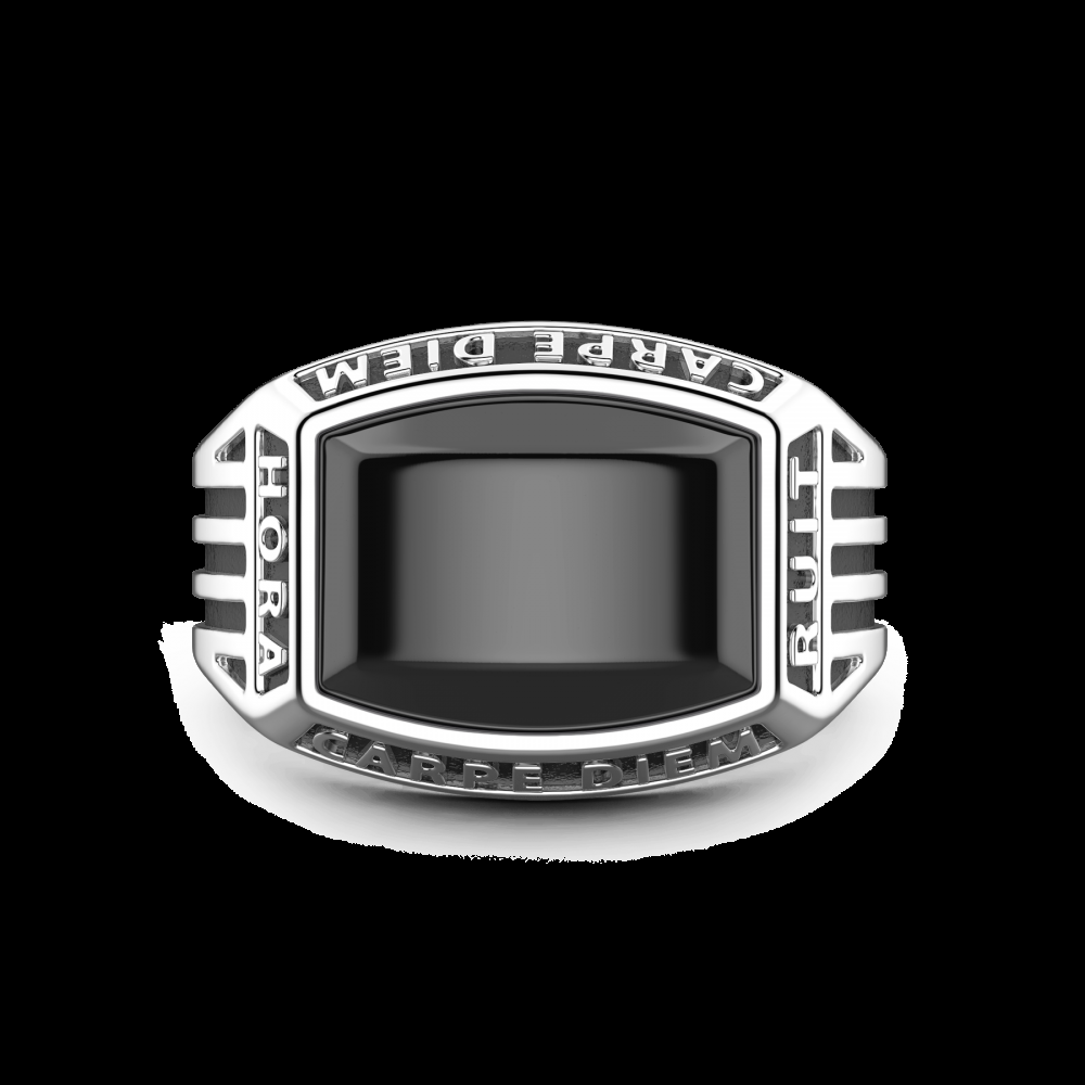 Zancan Anello Zancan in argento con scritta in latino e pietra onice