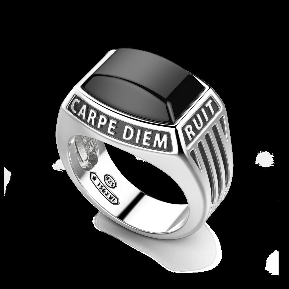Zancan Anello Zancan in argento con scritta in latino e pietra onice Italia