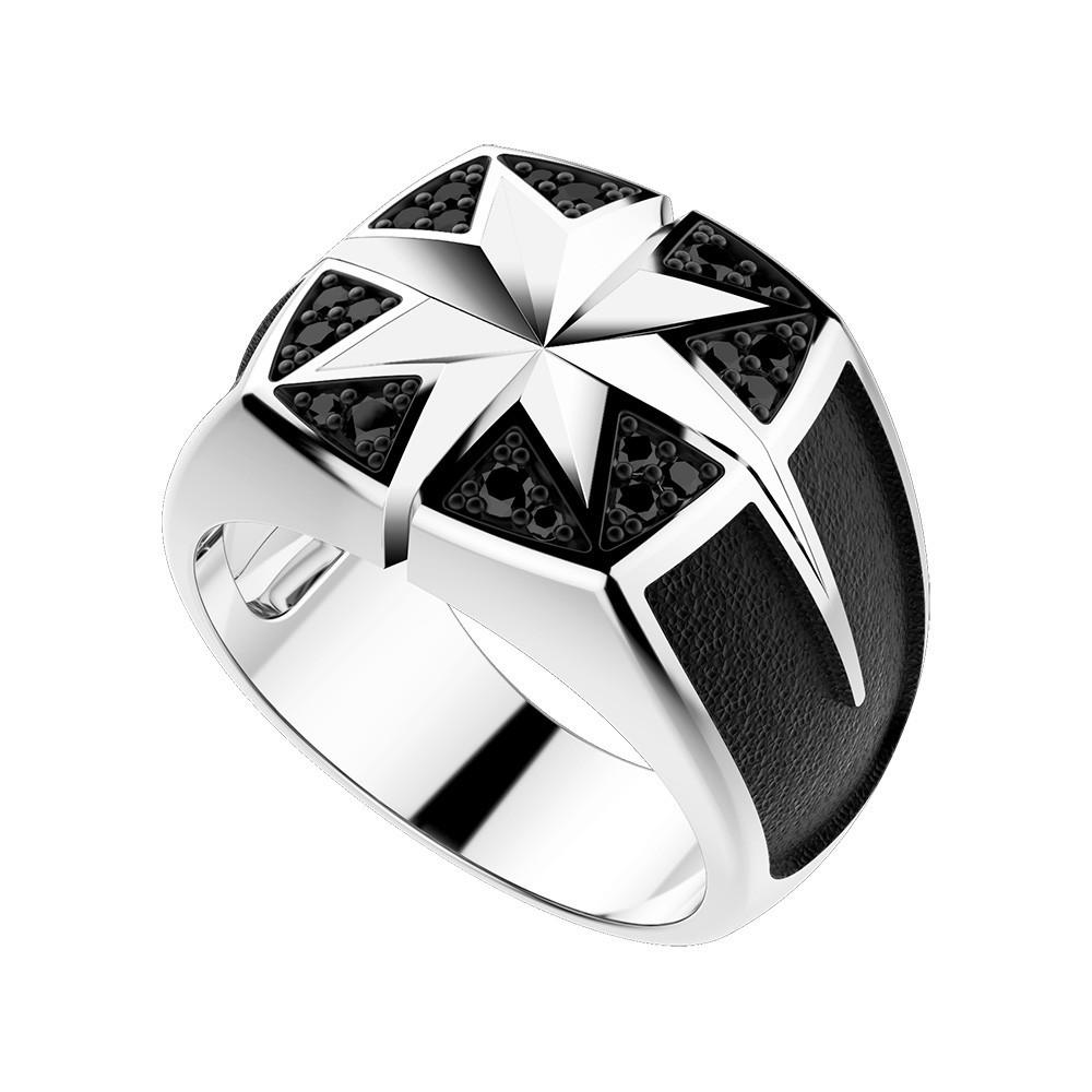 Zancan Anello Zancan in argento con rosa dei venti incisa e pietre nere Nuovo