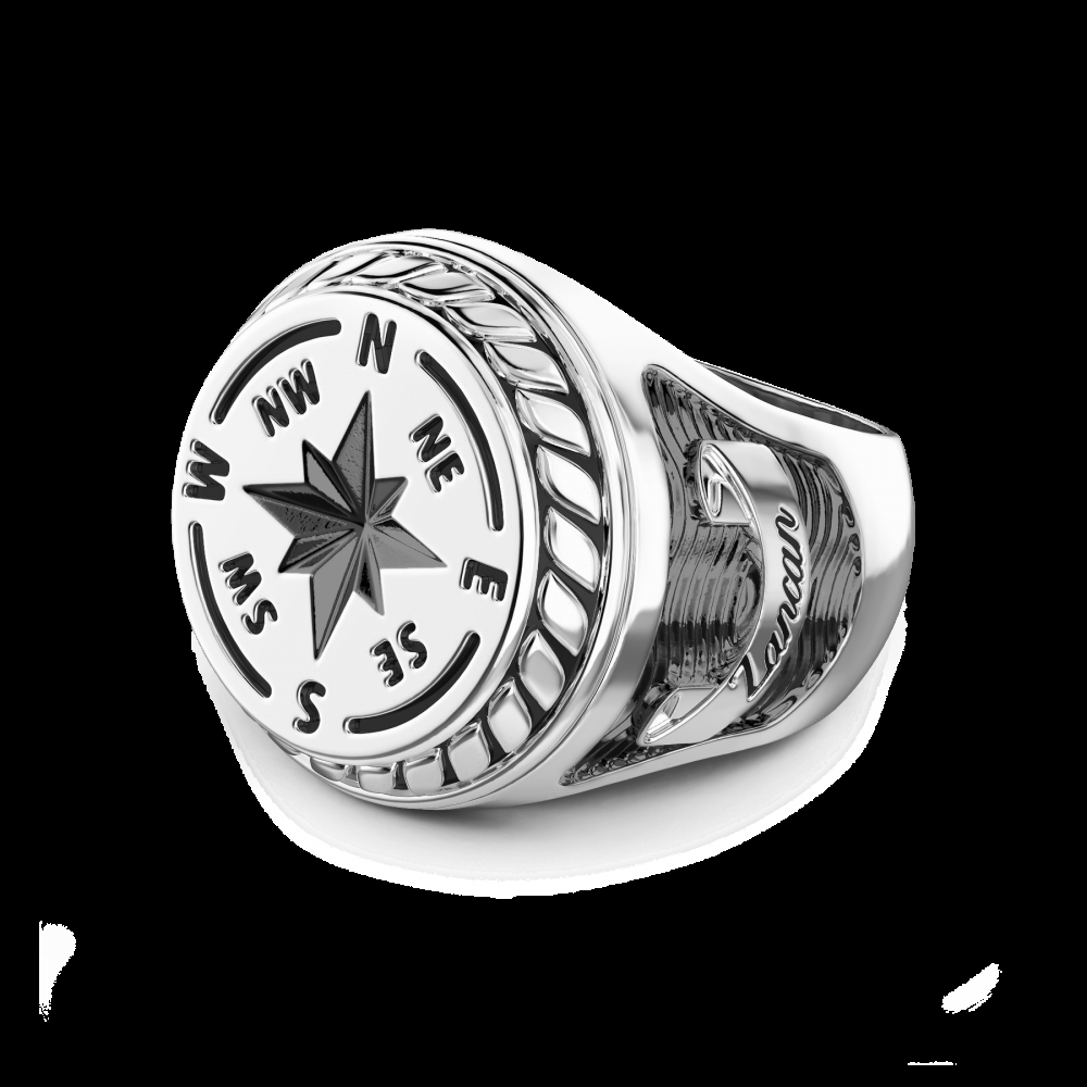 Zancan Anello Zancan in argento con rosa dei venti incisa Qualità