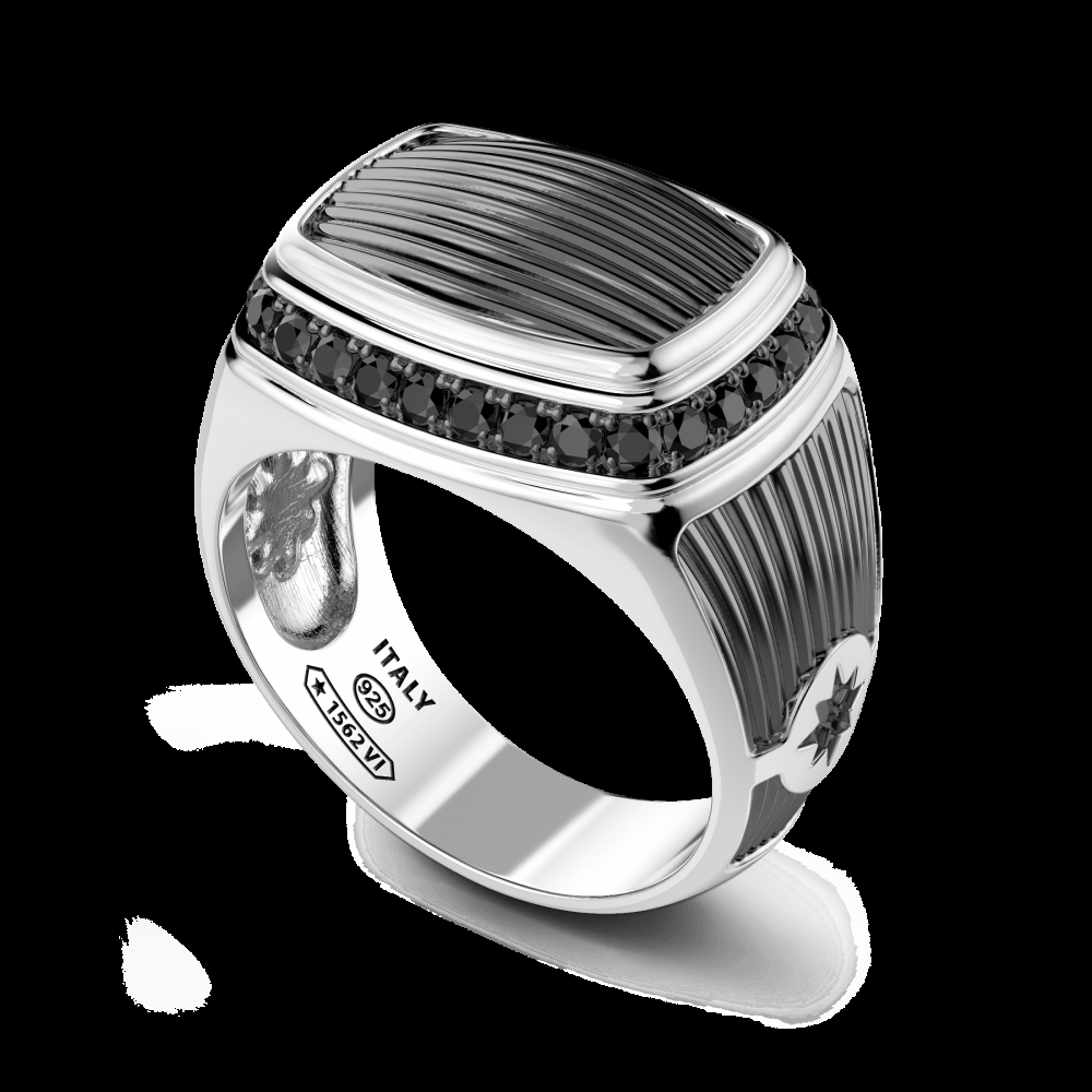 Zancan Anello chevalier Zancan in argento con pietre nere