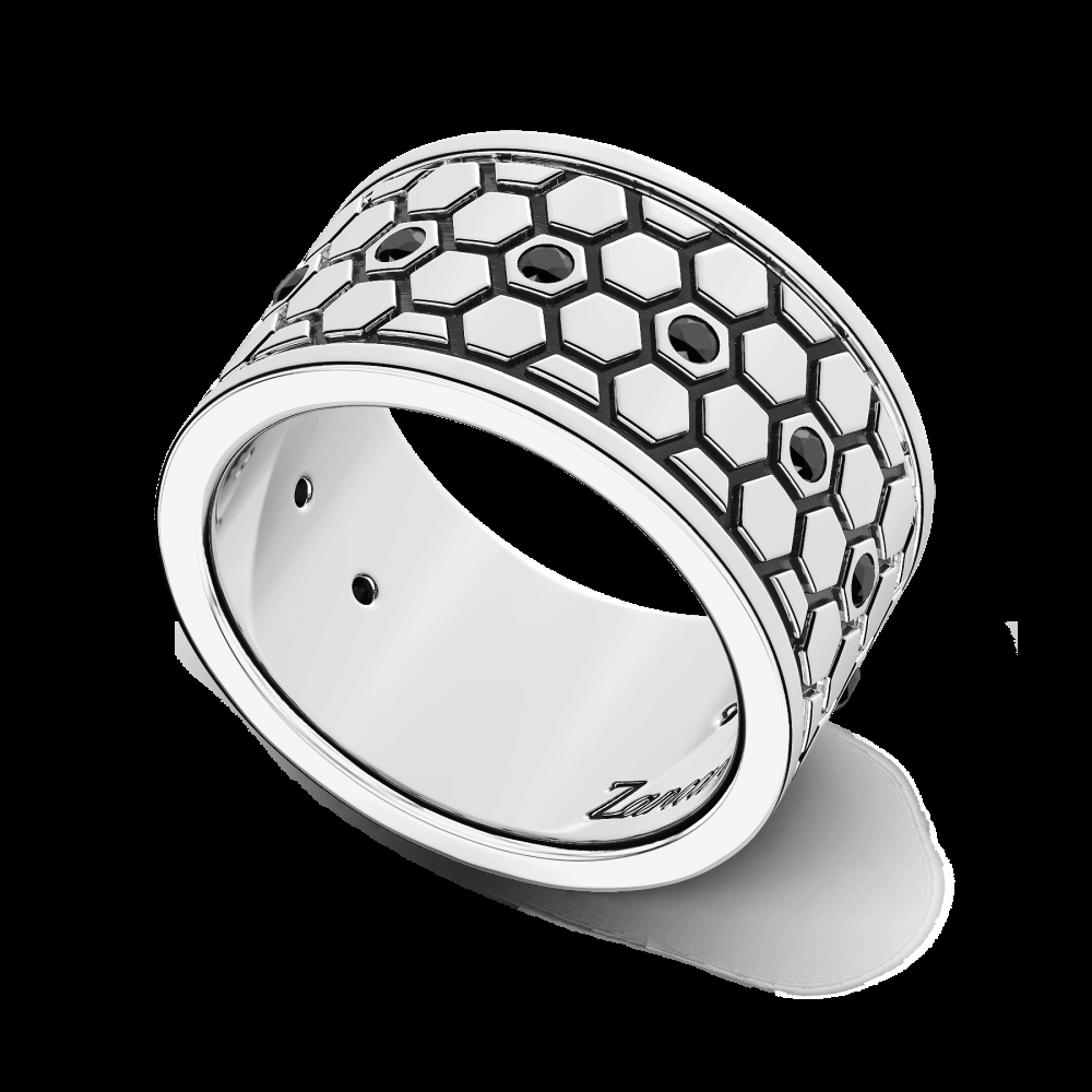 Zancan Anello a fascia larga Zancan in argento e pietre nere Consegna Veloce