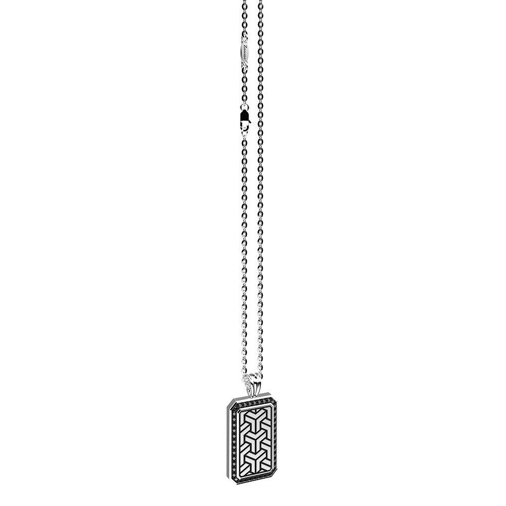 Zancan Collana Zancan in argento con pendente a targa e pietre nere Shopping Online