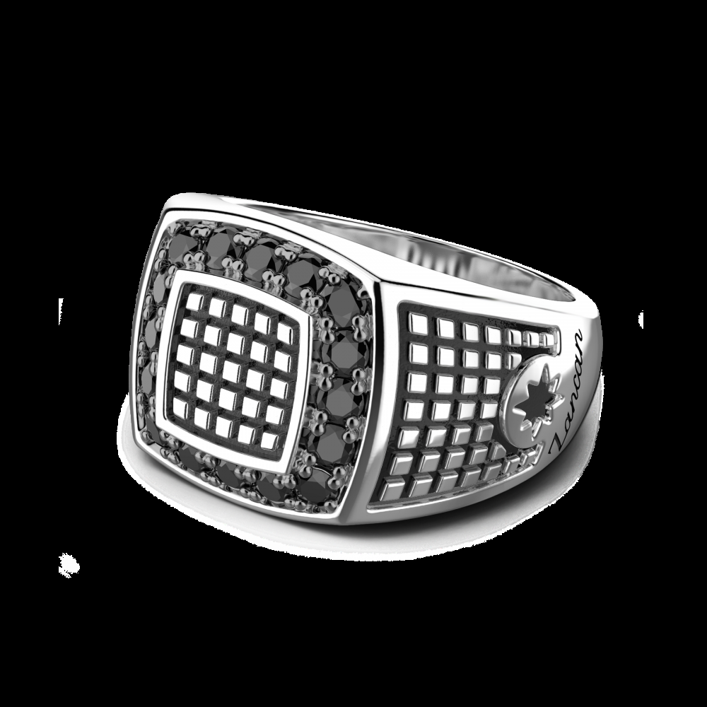 Zancan Anello chevalier Zancan in argento con pietre nere Convenienza
