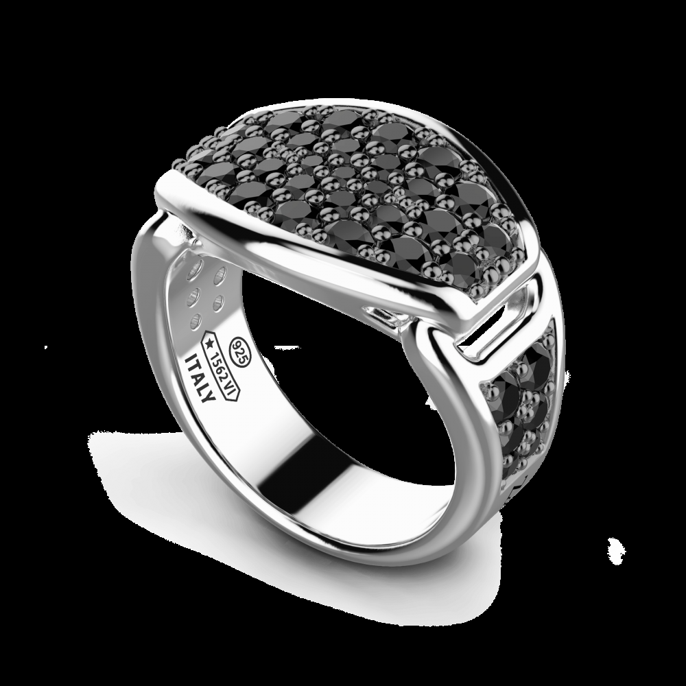 Zancan Anello chevalier Zancan in argento con pietre nere