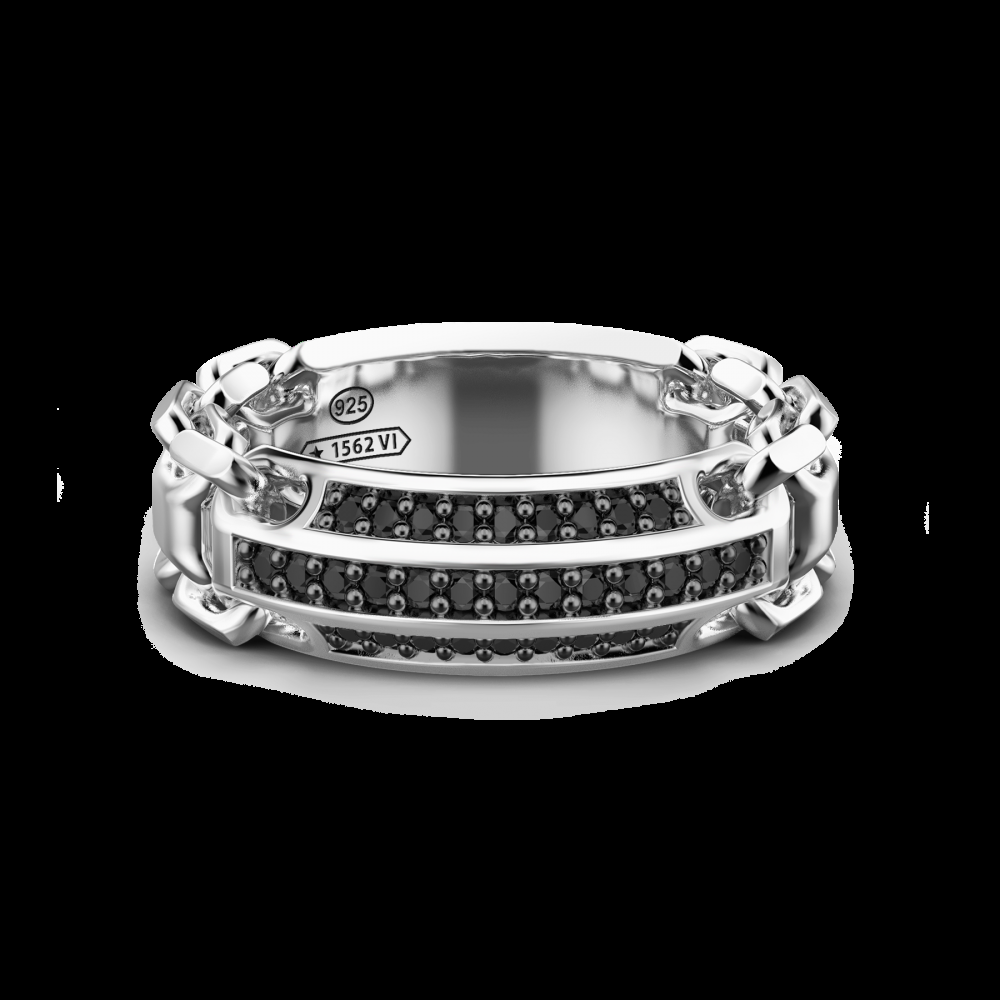 Zancan Anello Zancan in argento a fede con pietre nere Offerta esclusiva