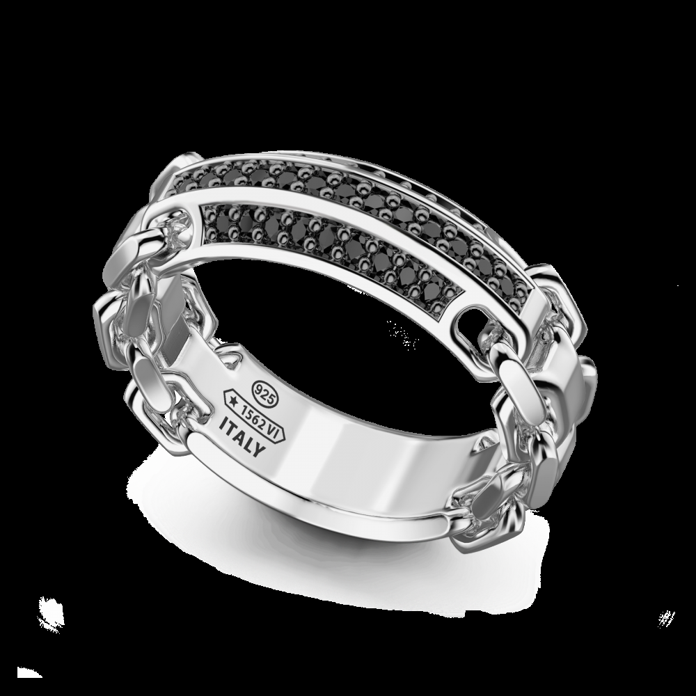 Zancan Anello Zancan in argento a fede con pietre nere Offerta esclusiva
